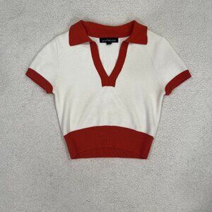 70s Vibes White and Orange Cropped Sweater Top